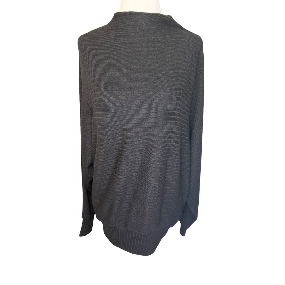 Madewell Black Ribbed Mockneck Dolman-Sleeve Top Mock Neck Sweater NY313 Large‎